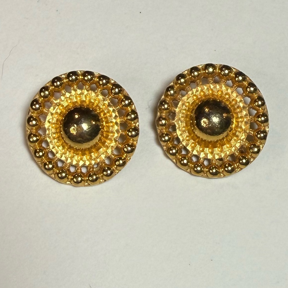 Vintage SPNEA Gold-Tone Textured Dome Button Style Clip-On Earrings